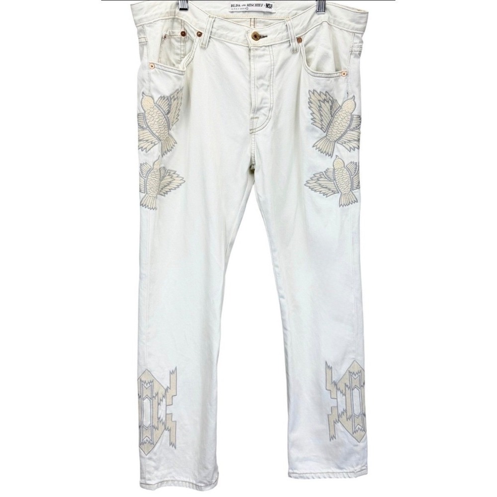 Boho Artisan Embroidered Flybird Jeans Bliss and Mischief x NSF Womens Size 31
